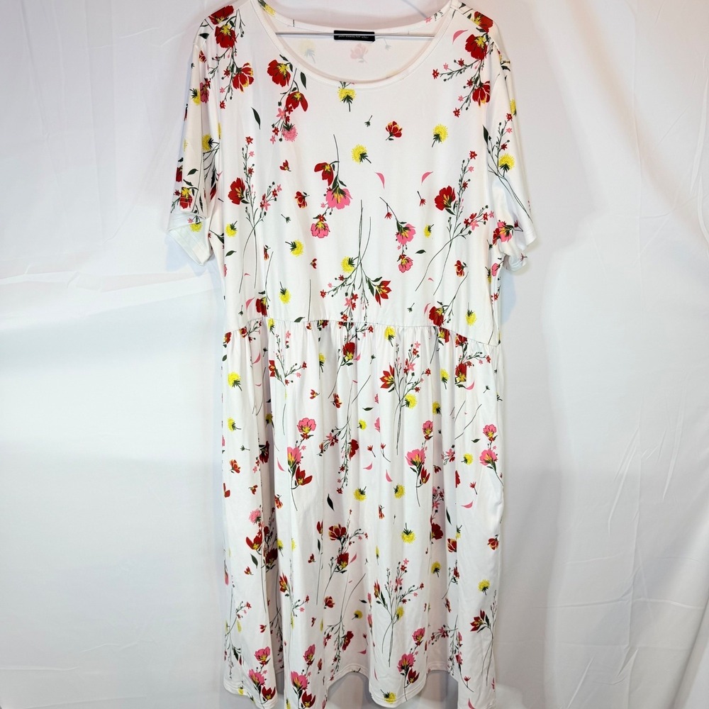 JustFashionNow Women's White‎ Floral Tiered Midi Dress 2XL Knit Casual